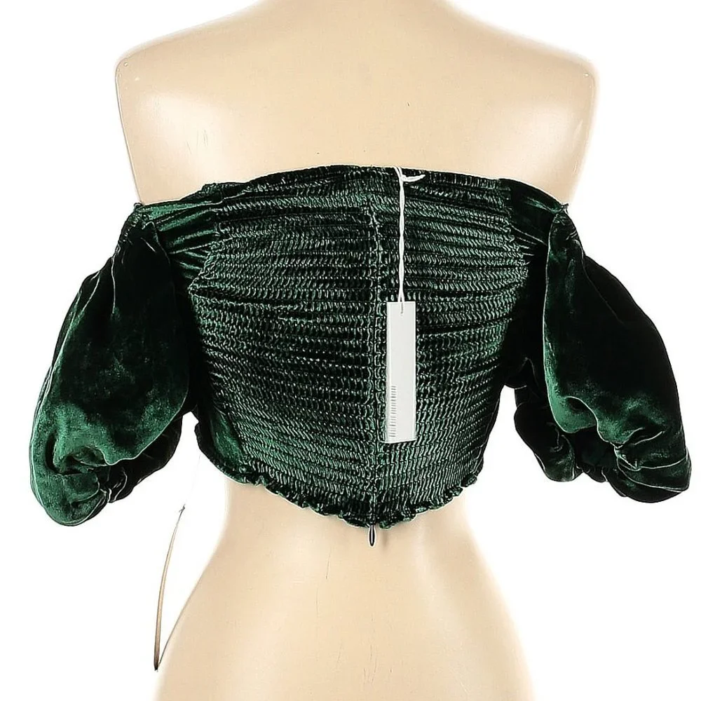 Reformation Amina Velvet Top in Forest Green 2 NWT